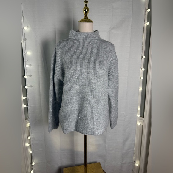 Calvin Klein Gray Cowl Neck Sweater with Ribbed Texture - Picture 11 of 11
